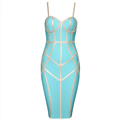 Sky blue Wholesale Summer Woman Dress Sexy White Black Red Yellow Blue Striped Sleeveless Celebrity Party Bandage Bodycon Dresses - Color: Sky blue