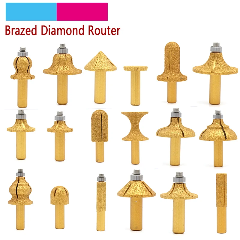

1/2" Shank Vacuum Brazed Diamond Router Bits for Granite Marble Router Cutter Profiling Cutting Stone Edge Engraving Tools