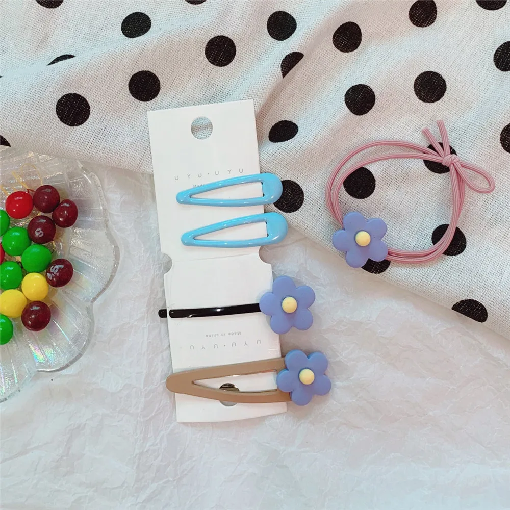 2/5/10 Pcs/Set Cute Cartoon Hair Clips avocado green flower hairpin hair ring set girl Barrettes Headband Kids Hair Accessories - Цвет: 9