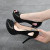 Zapatos de tacón alto con plataforma para mujer, calzado sexy con punta abierta, zapatos de boda, negro ► Foto 1/6