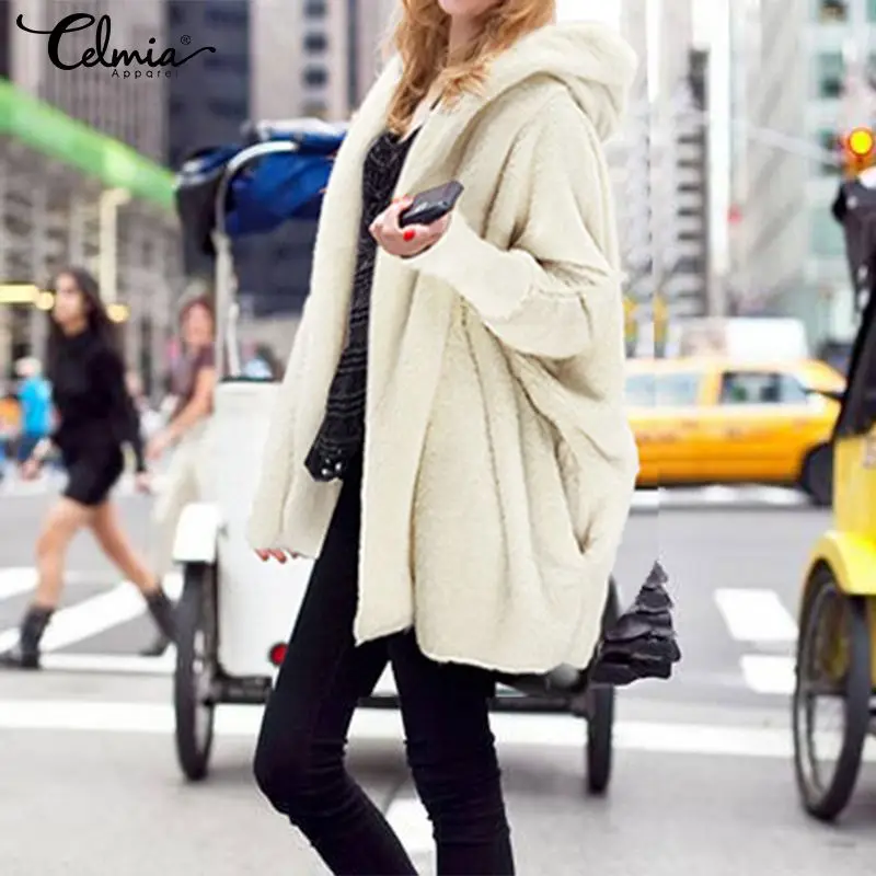amazing Women Winter Hoodies Sweatshirts Faux Fur Coats Jackets 2019 Celmia Hooded Coat Warm Outerwear Fema