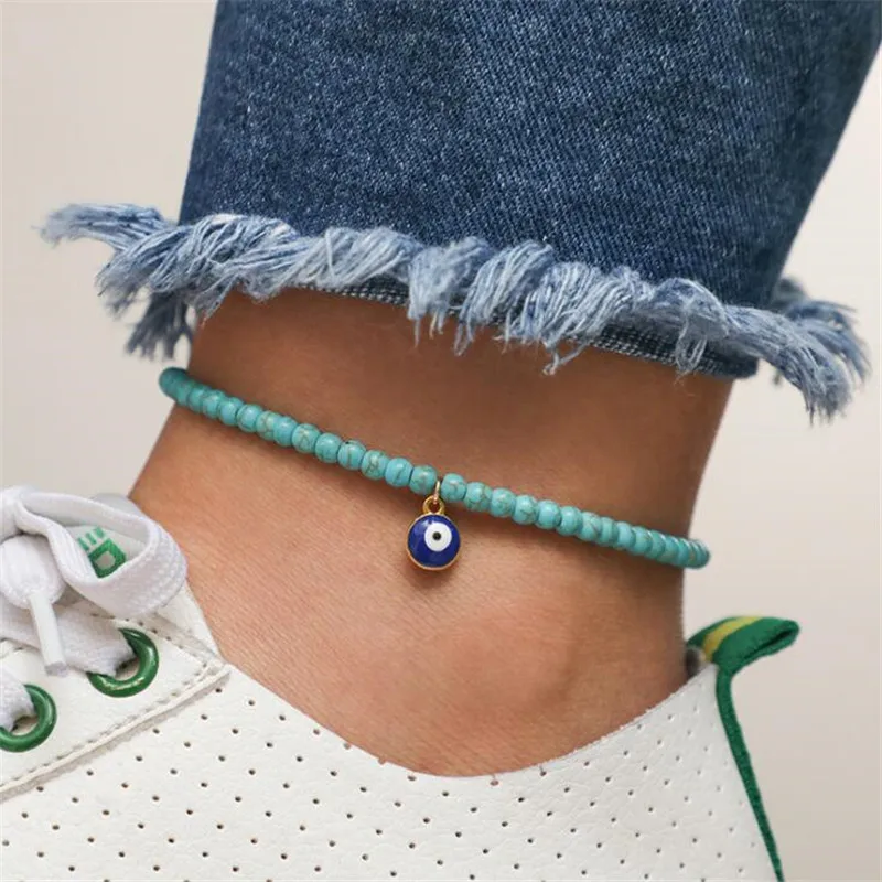 Bohemian Turkish Eye Charm Anklets for Women Foot Jewelry Boho Vintage Ethnic Handmade Blue Green Beads Chain Ankle Bracelets Bohemian Turkish Eye Charm Anklets for Women Foot Jewelry Boho Vintage Ethnic Handmade Blue Green Beads Chain Ankle Bracelets