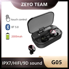 2000mAh,IPX7 Bluetooth écouteurs TWS sans fil casque 9D HIFI LED contrôle tactile casque sport étanche écouteurs casque