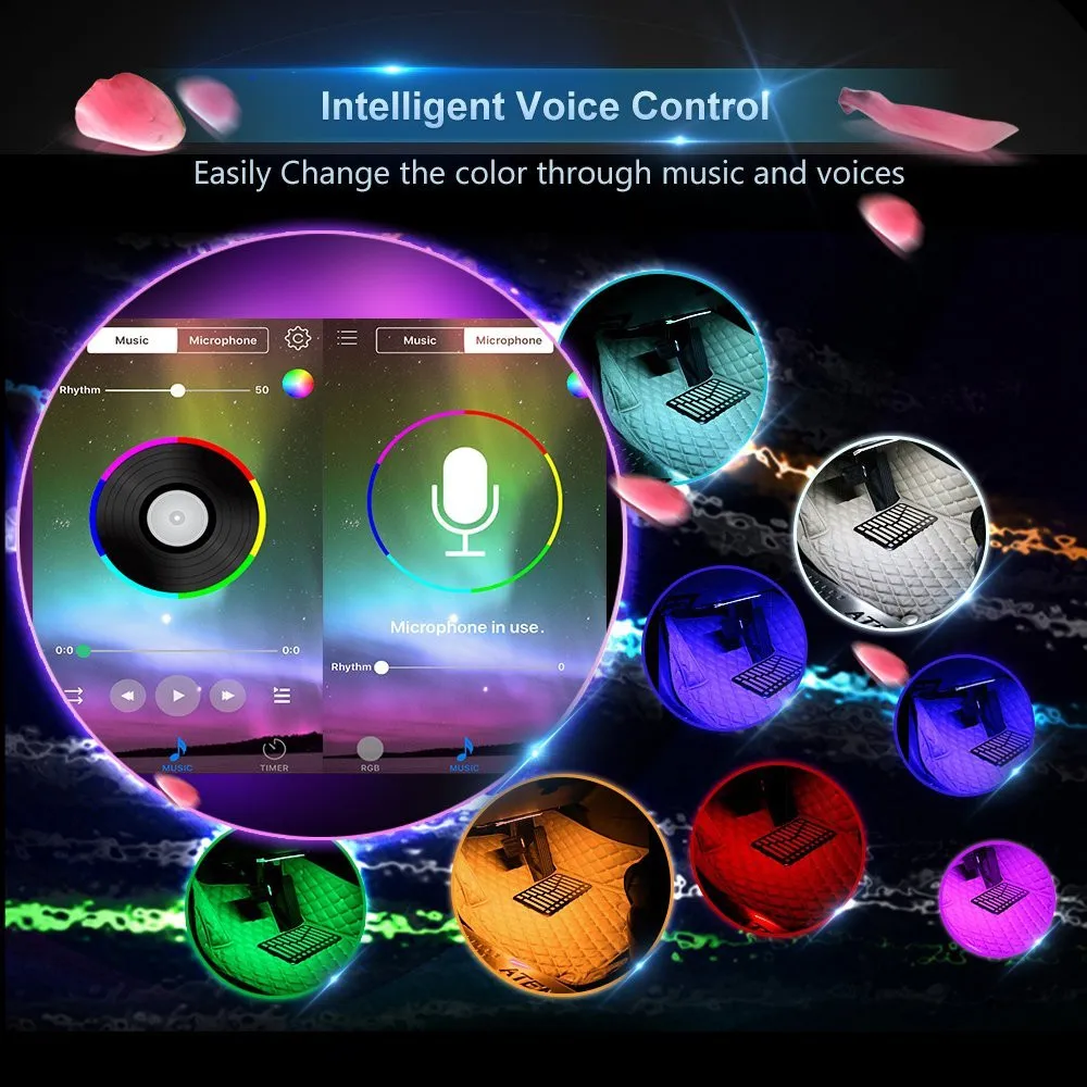 Kongyide Автомобильный свет 7 цветов RGB светодиодный неоновая подсветка для салона автомобиля Музыка дистанционное управление для подсветка для салона автомобиля Романтический декоративный свет