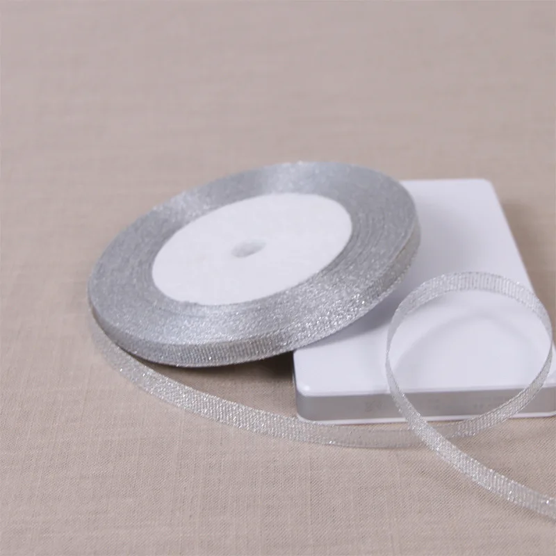 1cm silvery Новинка, 25 ярдов, Рождественская декоративная шелковая лента ручной работы, 6 мм/10 мм, сделай сам, запеченная коробка для торта, упаковочная лента, свадебный подарок, атласный пояс - Цвет: 1cm silvery