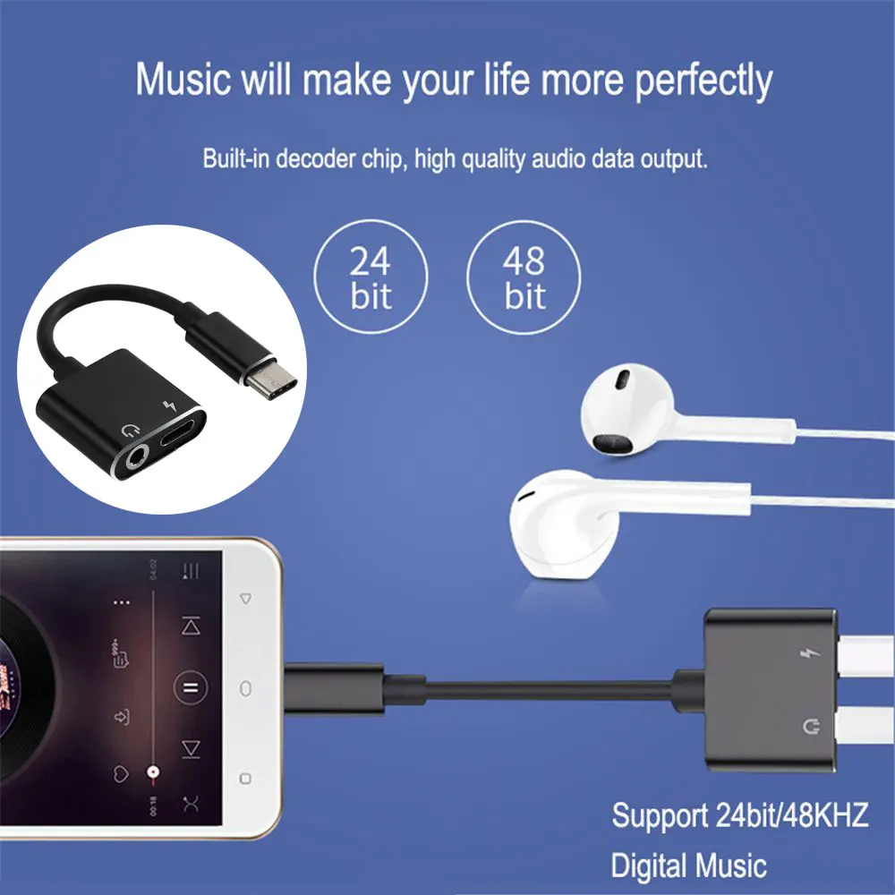 Универсальный 2 в 1 зарядный кабель USB type C Быстрый аудиоконвертер разъем для наушников type-C к адаптеру аксессуары для телефонов