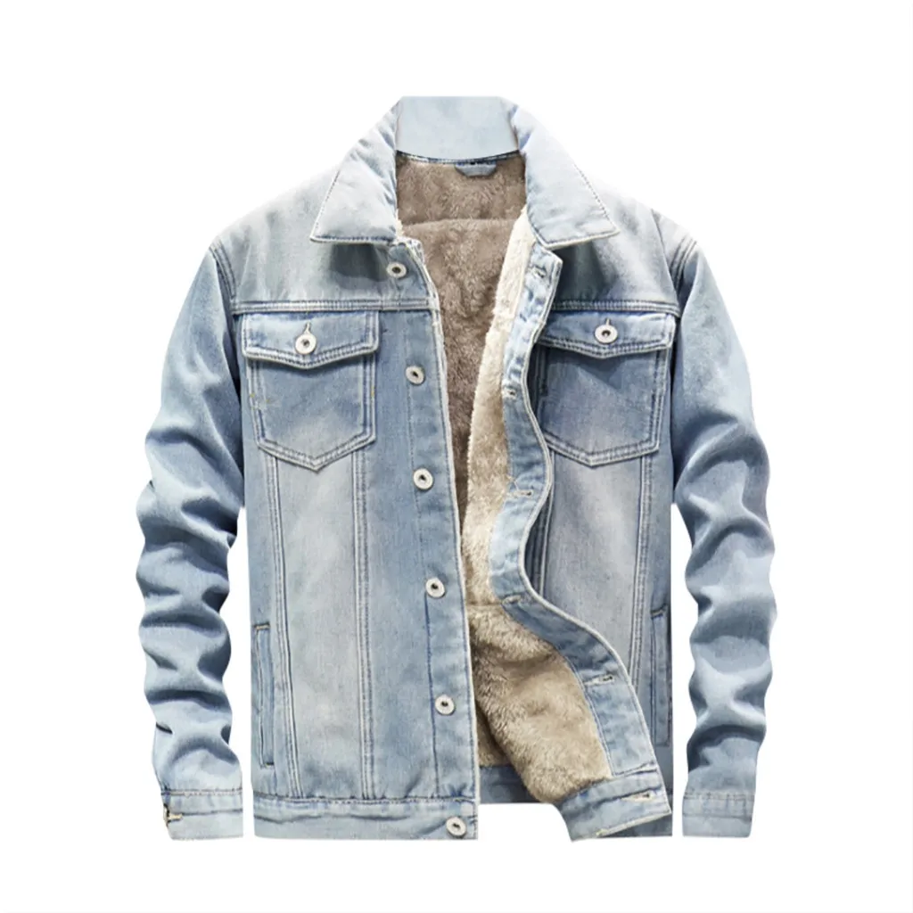 

Men Jacket 2019 Mens Fashion Casual Plus Velvet Cowboy Loose Button Long Sleeve Keep Warm Coat,Windproof jacket#G2