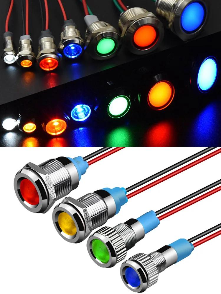 Description Picture 2 of item6mm 8mm 10mm 12mm 16mm Metal LED Warning indicator light Waterproof IP67 Signal Lamp Pilot Wires switch 3V 5V 12V 220V Red Blue