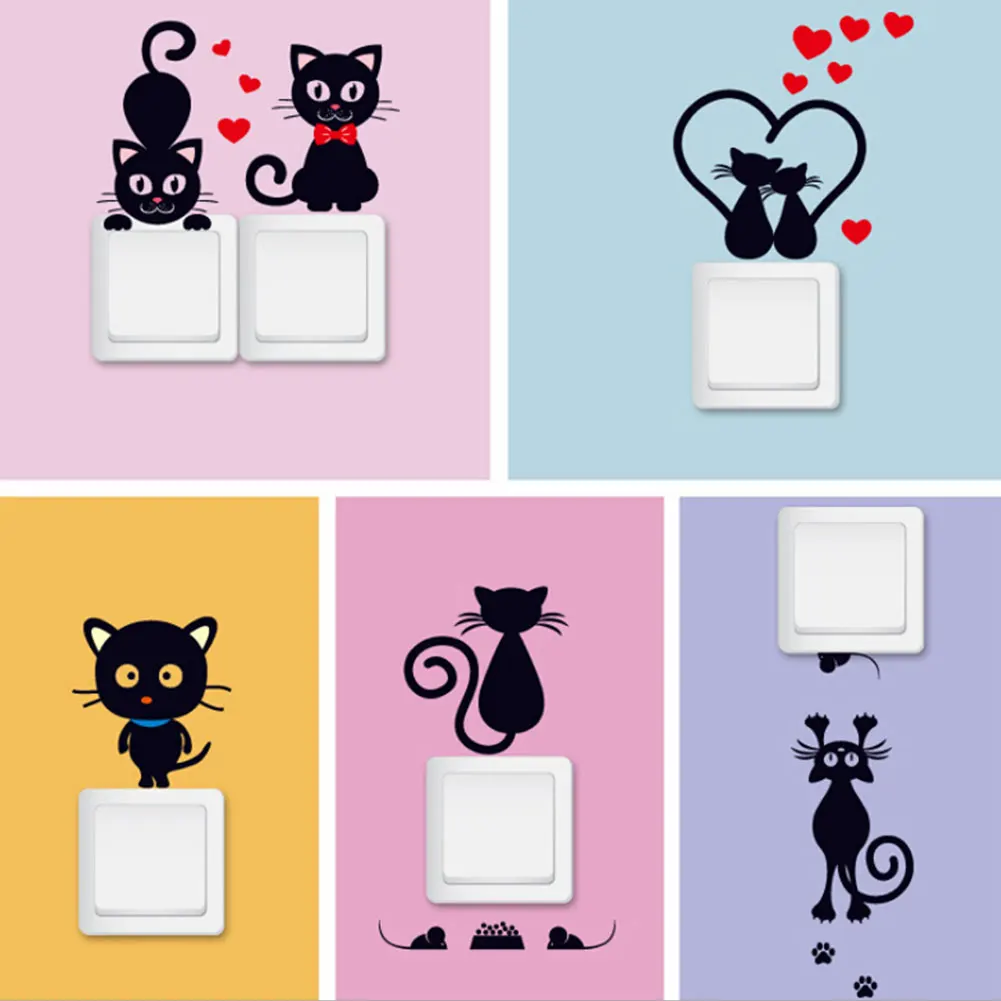 

Switch Stickers Cartoon Cat Pattern Home Wall Stickers Decoration Decor DIY