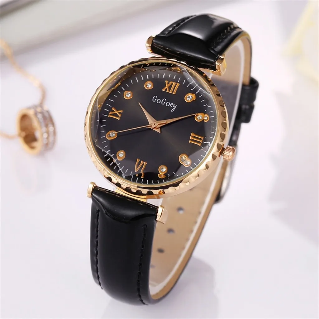 

Ladies College Style Belt Watch Fashionable Simple Inlaid Roman Numerals Solid Color Leather Strap Quartz Watch   50*