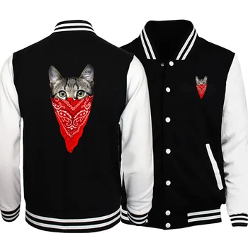 

2019 Autumn Men Bomber Jacket Lovely Cats Kawaii Animal Print Jacket Fashion Sportswear Casual Men's Warm High Quality Outwear