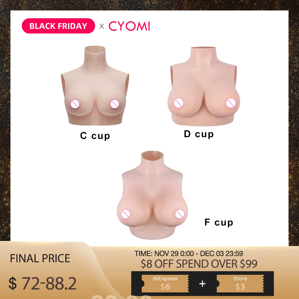 

CYOMI C/D/F Cup Silicone Boobs Silk Cotton High Collar Neck Breast Forms Silicone for Crossdresser Shemale Transgender 1G