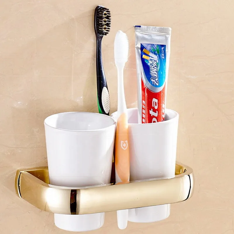 Cup Tumbler Holder Золотая полированная латунная квадратная фурнитура для ванной комнаты, Полка для полотенец, держатель для полотенец, держатель для бумаги, тканевый крючок, аксессуары для ванной комнаты Kxz014 - Цвет: Cup Tumbler Holder