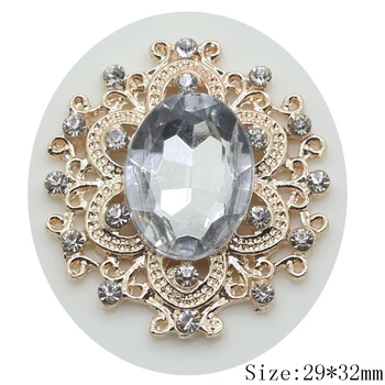 

Hot Sale 50pc 29*32mm Clear Glass Crystal Rhinestone Button DIY Wedding Metal Hair Flower Center Scrapbooking Accessories
