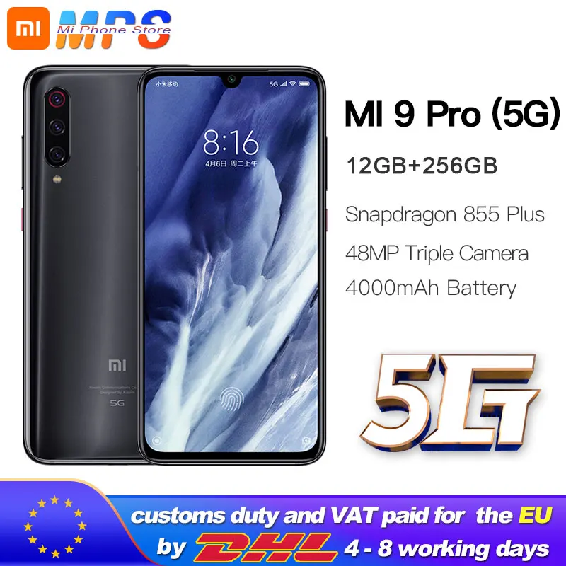 Xiaomi mi 9 pro (5G) 256GB 12GB мобильный телефон mi 9 pro 5G Snapdragon 855plus 5G 48MP тройные камеры 4000mAh 6,39 ''2340x1080