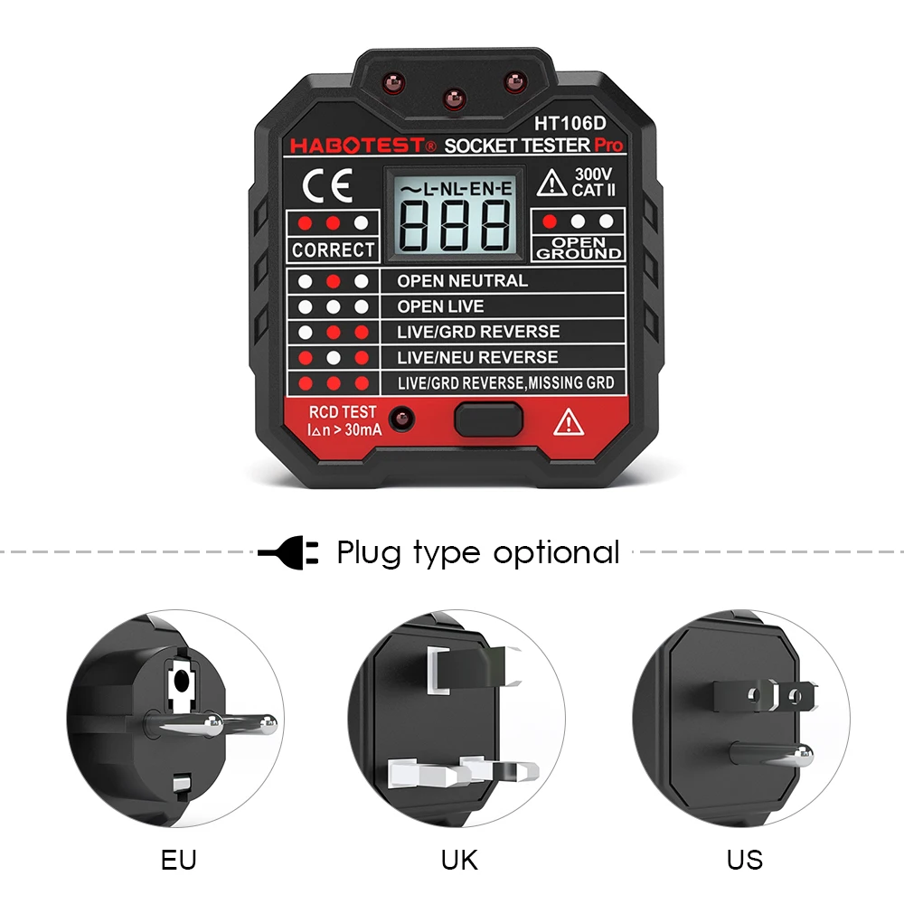 Habo тест HT106B HT106D HT106E тест гнезда er тест напряжения розетка детектор ЕС вилка заземление Zero линия вилка полярность фаза проверка