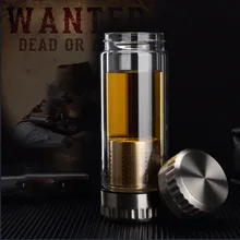 300/400ML Glass Water Bottle With Stainless Steel Tea Infuser Filter Business Type Double Wall Tea Tumbler With Cleaning Brush