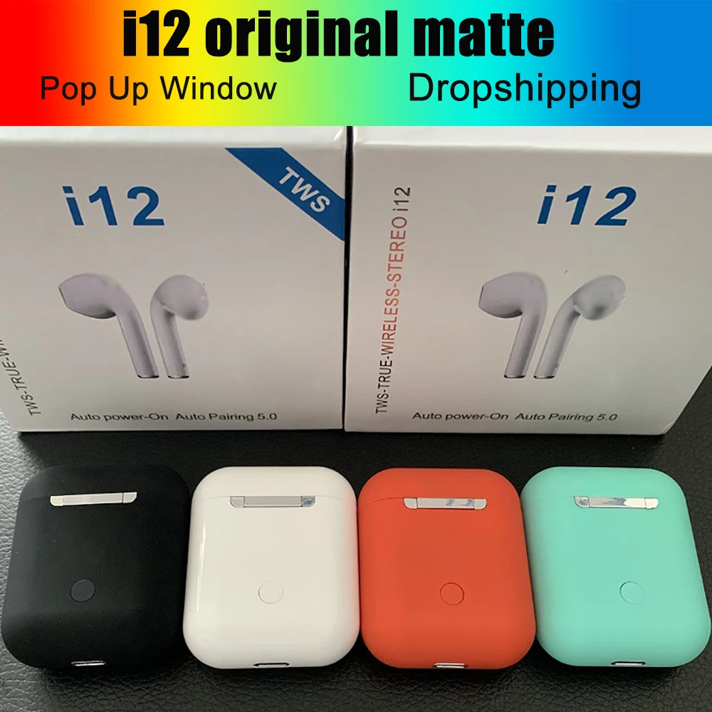 

2019 Original i12 tws matte Pop-up 1:1 mini Wireless Bluetooth 5.0 Earphones sport Bluetooth headset headphone Earbuds bluedio