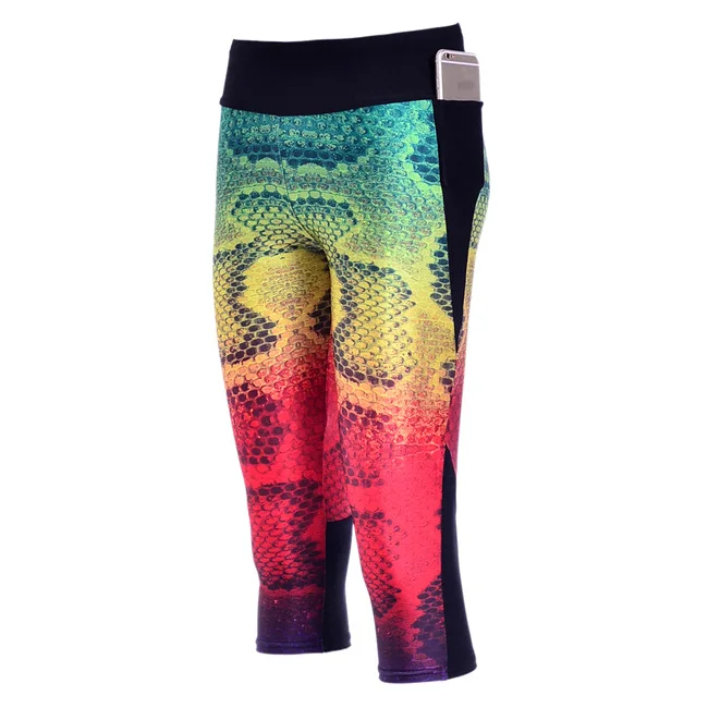 New Digital Printed Colour Gradual Serpentine Hip-up 7 Minutes wear Pants on Summer Blockbuster leggings
