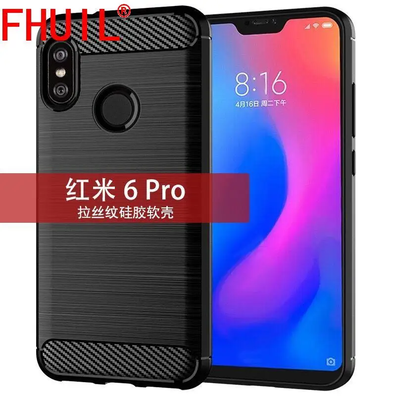 cheap FHUIL Pure color Bumper Shockproof Case For Xiaomi Redmi 6 pro Cover Protective Fundas Luxury Carbon Fiber Redmi 6 pro TPU case