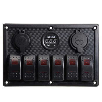 

6 Gang Red LED Car Switch Panel 12V 24V Circuit Breakers Overload Protect Boat Rocker Switch Control Panel Set