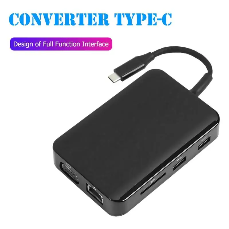 9 в 1 usb type-C хаб-конвертер USB C до 2 USB 2 HDMI PD VGA RJ45 3,5 мм аудио карты памяти сплиттер адаптер для ноутбука телефон