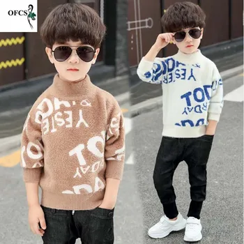 

Kid Boy's Sweater Pullover New Autumn Children's Plush Thickened Knitwear Letter fashion Teenagers sweater 4-16 Years Old