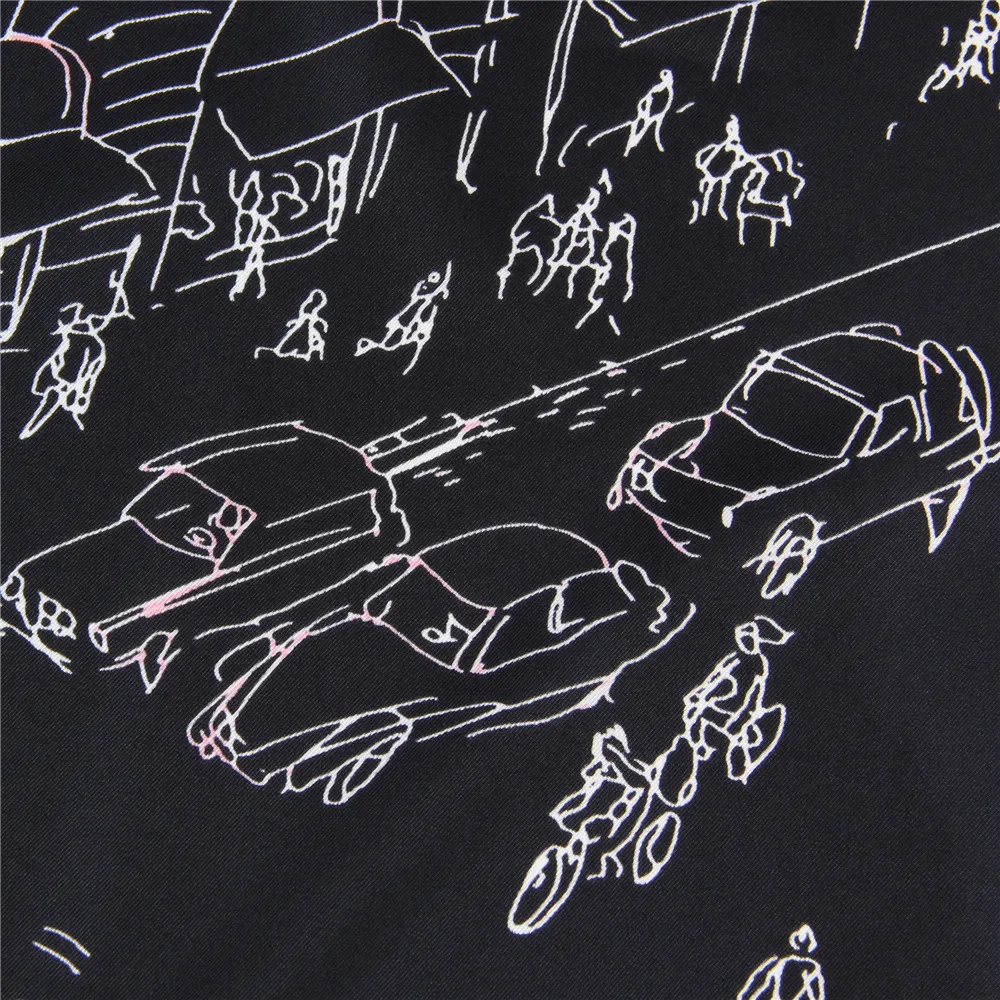Manueller handgerollter Twill-Seidenschal für Damen, Nachtstadt-Druck, quadratische Schals, Echarpes, gekräuselte Foulards, Femme, Wickeltuch, Bandana, Hijab, 90 cm – Detail 7