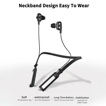 

LD4 Dual Moving Coil Wireless Bluetooth V4.2 Earphone Neckband Heavy Bass Noise Reduction Music Headphone