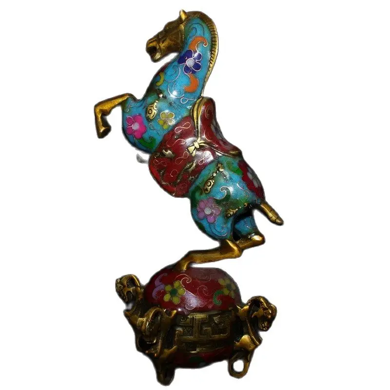

China Old Beijing Old Goods Seiko Pure Copper Cloisonne Horse Tread Qiankun Decoration Statue