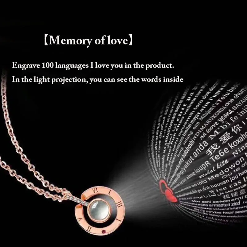 I LOVE YOU In 100 languages Projection Necklace For Memory Of LOVE Choker Collier Round Gifts Shaped Dropshipping