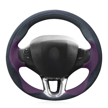 

OLPAY Hand-stitched Black Suede Purple Leather Soft Anti-slip Steering Wheel Cover for Peugeot 208 Peugeot 2008