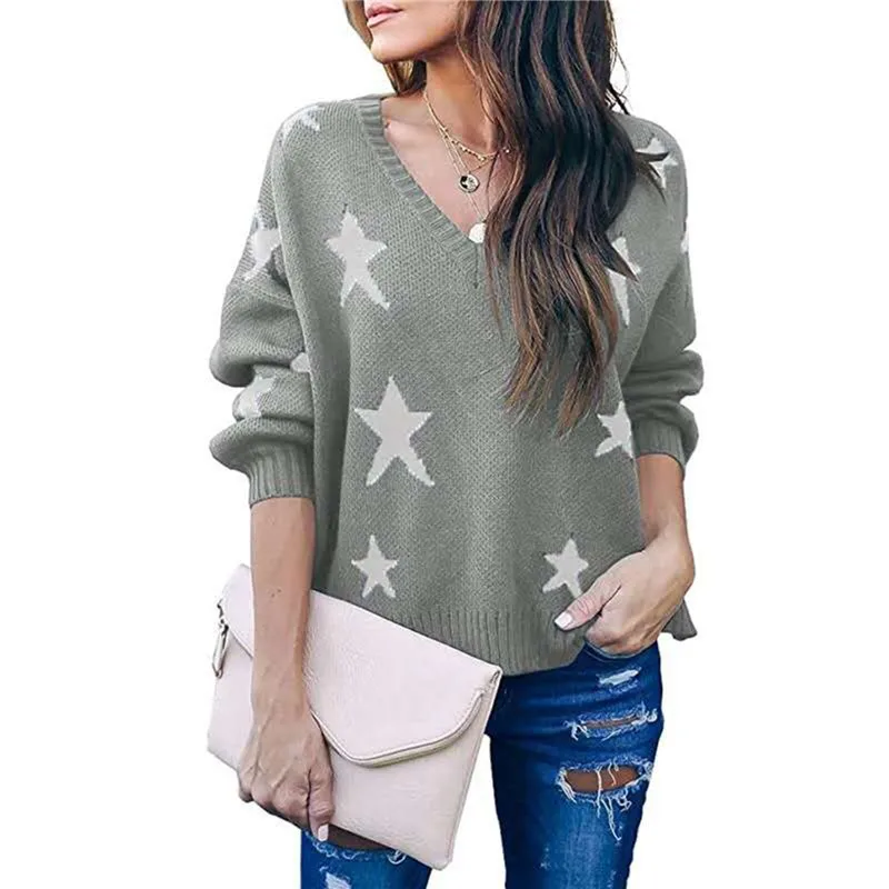

Sweater Women Sweater Casual Clothes Printing Long Sleeve V Neck Color Block Loose Top Woman Clothes Sweaters Pullovers Tops