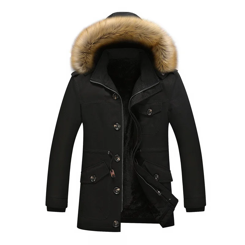 Мужская куртка осень и зима AliExpress мужская одежда с капюшоном меховой воротник толстое теплое пальто