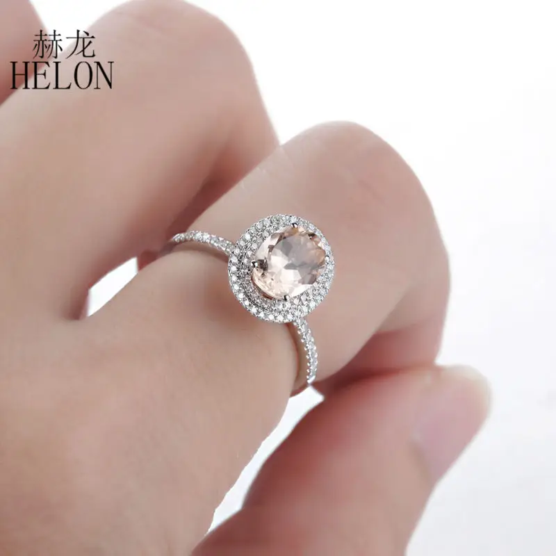 HELON Solid 18 K, белое золото, сертифицированный Овальный 0.62ct, натуральный морганит, бриллианты, обручальное кольцо, ювелирные украшения, подарок