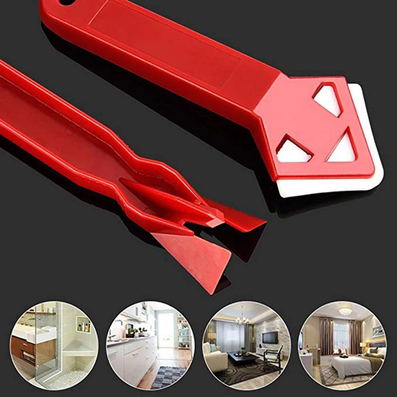 2pcs Glass Squeegees+10ml Gap Repair Paste Silicone Glass Cement Scraper Tool Caulking Sealant Floor Cleaning Tile Dirt Tool