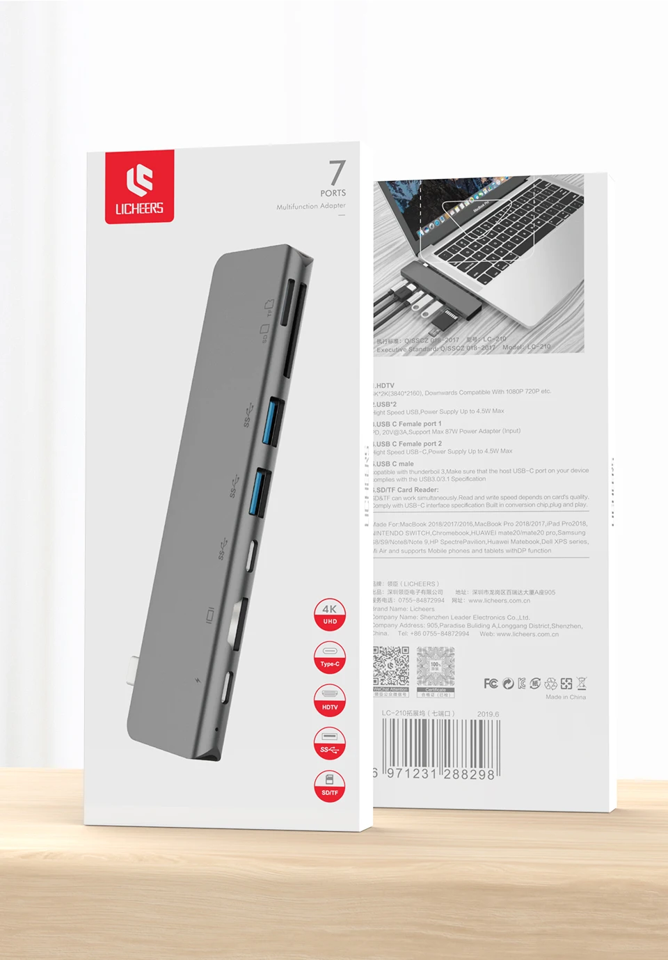 LINGCHEN USB 3,0 type-C концентратор для PD Быстрая зарядка USB 3,0 портов type-C SD и TF карта Solt HDMI адаптер 4K для MacBook Pro Xiaomi Air
