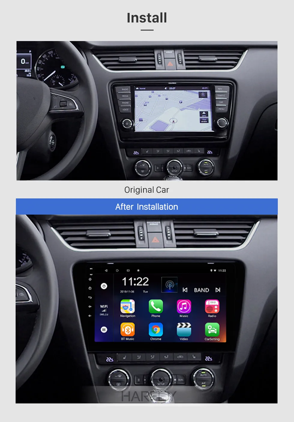 Cheap Harfey 10.1 Inch Android 8.1/9.0 Quad-core Car GPS Multimedia Navi Stereo Player For 2015 2016 2017 SKODA Octavia (UV) With Wifi 1