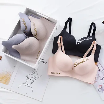 

Shiny Side Seemless Heart Slippery Cup Underwear Japanese Style Solid Push Up Thick Small Bust Non-Steel Ring Girls Bra