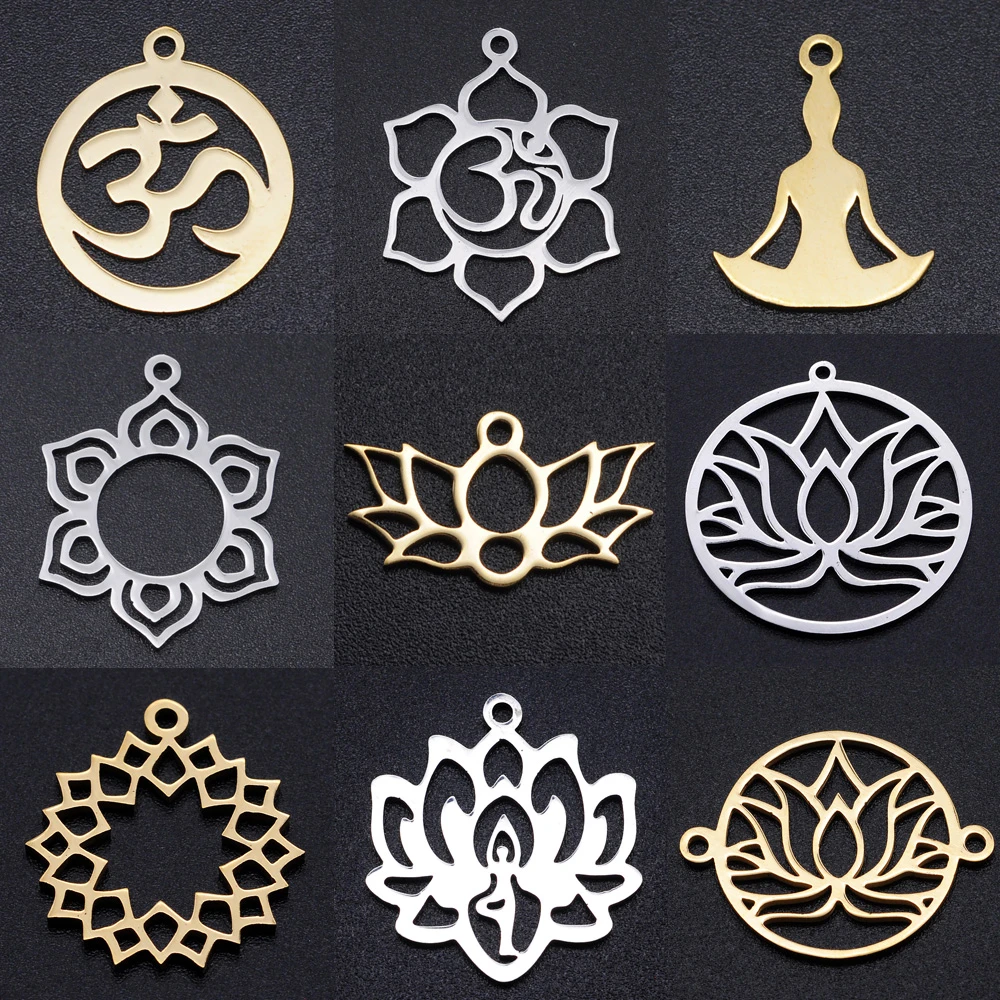 5pcs/lot Flower of Life DIY Charms Wholesale 316 Stainless Steel Yoga