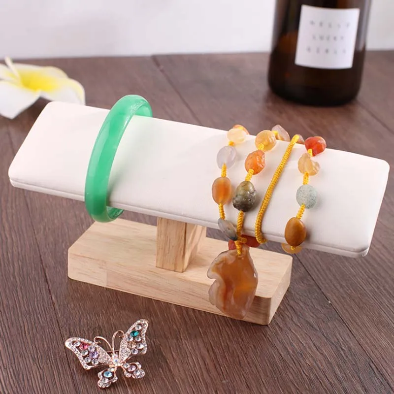 Черный/белый/бежевый высококачественный DIY дерево+ фланель дисплей часы/браслет ювелирные изделия Дисплей стенд держатель - Цвет: Белый