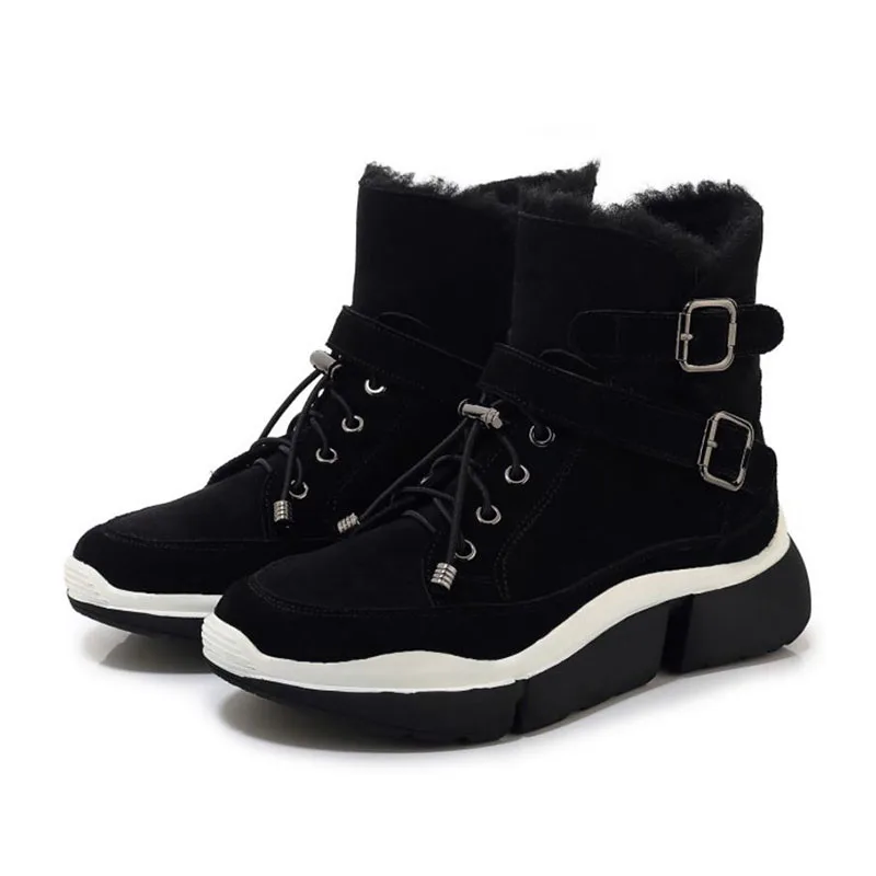 Taoffen Women Buckle Genuine Leather Snow Boots Round Toe New Arrival Warm Ankle Boots Daily Fashion Shoes Women Size 35-39