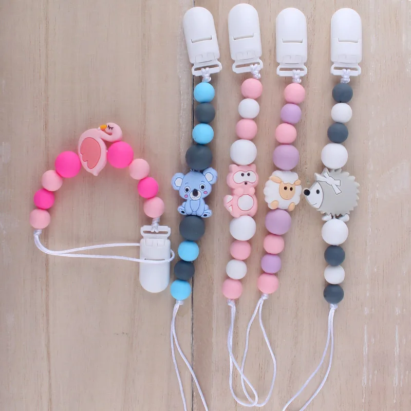 Silicone Teething Pacifier Clips Baby Pacifier Chain Silicone Loose Beads Variety Animal Cartoon Molar Teether Toy Gift