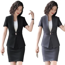 Female Elegant Formal Office Work Wear 2020 Summer Ladies Black Blazer Women Business Suits with Skirt and Jacket Sets Uniform