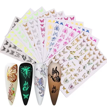 

8pcs/12pcs Mixed Color Simulation Butterfly Nail Stickers Luminous Nail Butterfly Sticker Set Glowing Nail Designer Applique
