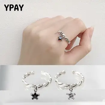 

YPAY Do the Old Vintage Star Rings For Women Solid 925 Sterling Silver Zircon Opening Finger Ring Bague Fine Jewelry YMR113