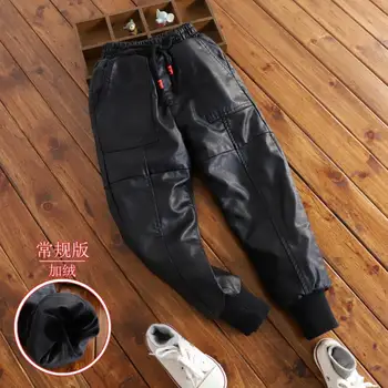 

Trousers for children Plus velvet warm PU leather pants for girls boys trousers children's on the teenager girls clothes Y2625