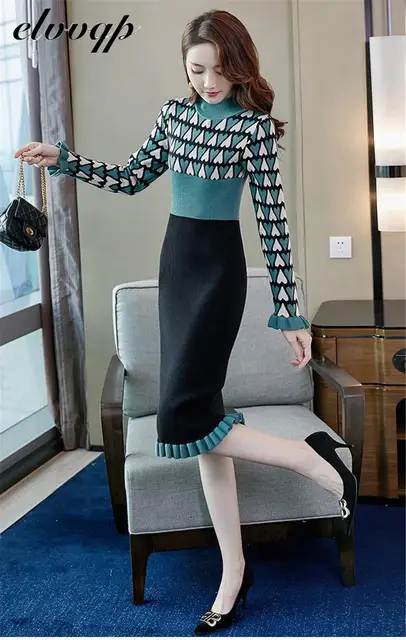 Вязаное платье свитер с принтом «любовь» осенне зимнее винтажное
