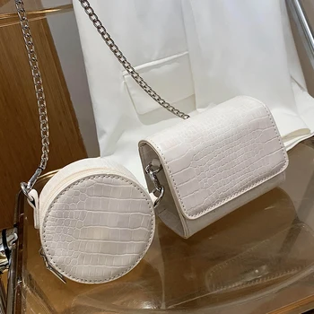 

New High Quality Leather Women's Designer Handbag Chain Shoulder Messenger Bag 2 Bag Crocodile Pattern Square Crossbody Bag