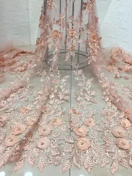 

3D embroidery beaded and full stone French Net Lace Fabric hot sale embroidery mesh fabric JOY-2208 nigerian tulle lace fabric